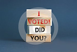 I voted. Did you symbol. Concept words I voted. Did you on beautiful wooden block. Beautiful grey table grey background. Business