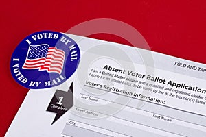 `I Voted By Mail` sticker and Absentee Voter Application Vote by Mail Form