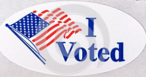 A I voted sticker with American flag on white background