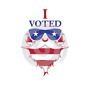 I voted sticker design. Bearded man in sunglasses. The US presidential election 2020. Vector illustration