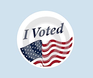 I voted sticker with us american flag. Voting sticker with I voted slogan and us american flag.