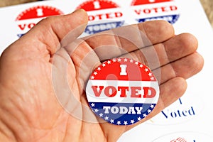 I voted today sticker for presidential election in United States, politics sign