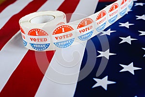 I voted today sticker, typical of US elections on American flag