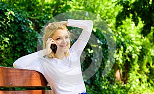 I was waiting your call. Girl modern smartphone calling friend cell phone. Girl blonde smiling face talk smartphone