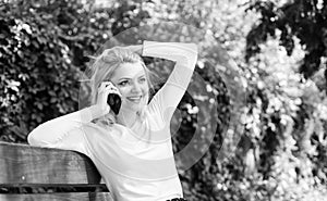 I was waiting your call. Girl modern smartphone calling friend cell phone. Girl blonde smiling face talk smartphone