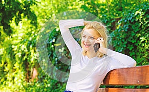 I was waiting your call. Girl modern smartphone calling friend cell phone. Girl blonde smiling face talk smartphone