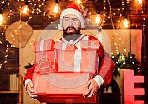 I wish. happy new year. Xmas present box. christmas gift delivery. winter shopping sales. Cheerful elf. bearded santa