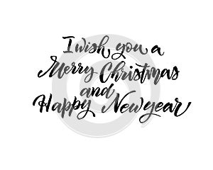 I wish you Merry christmas happy new year text vector on white background. Lettering for invitation, wedding and greeting card,