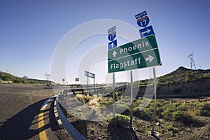 I17 Road sign for Phoenix and Flagstaff, Arizona