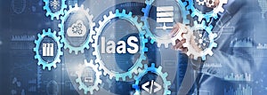 IaaS Infrastructure as a Service. Blue Online Gear Internet and networking concept.