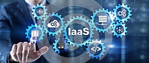 IaaS Infrastructure as a Service. Blue Online Gear Internet and networking concept