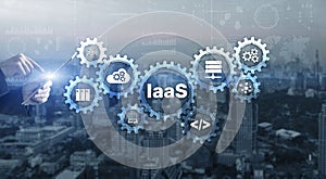 IaaS Infrastructure as a Service. Blue Online Gear Internet and networking concept