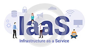 Iaas infrastructure as a service technology concept with big word or text and team people with modern flat style - vector