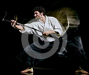 Iaido Kenjutsu bodoka man isolated black background
