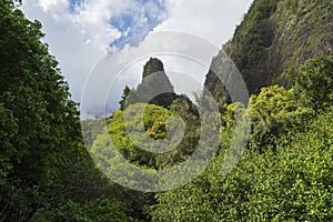 Iao needle rising above valley in west maui