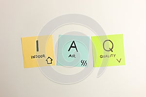 IAQ indoor air quality acronym handwritten on sticky notes photo