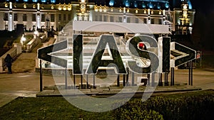 Iasi sign near the Palace of Culture in Romania
