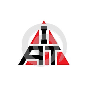 IAT triangle letter logo design with triangle shape. IAT triangle logo design monogram. IAT triangle vector logo template with red photo