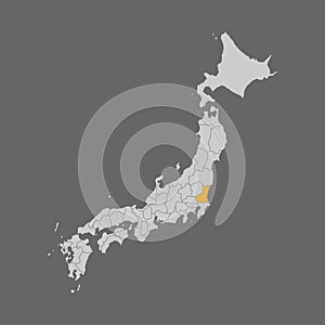 Ibaraki prefecture highlighted on the map of Japan