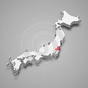 Ibaraki region location within Japan 3d map