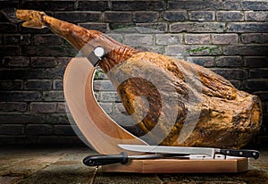 Iberian ham isolated photo