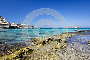 Ibiza - Cala Comte, view from Cala Escondida over the sea to the island.Illa Conillera photo