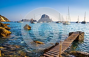 Ibiza cala d Hort with Es Vedra islet sunset