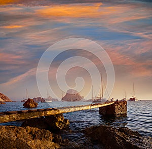 Ibiza cala d Hort with Es Vedra islet sunset photo