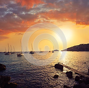 Ibiza cala d Hort with Es Vedra islet sunset photo