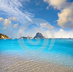 Ibiza cala d Hort with Es Vedra islet sunset