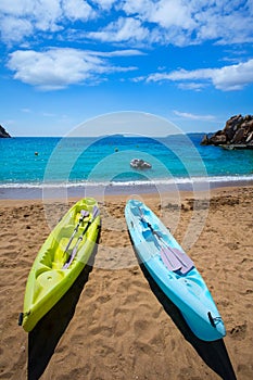 Ibiza cala Sant Vicent beach with Kayaks san Juan photo