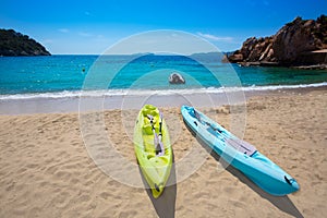 Ibiza cala Sant Vicent beach with Kayaks san Juan photo