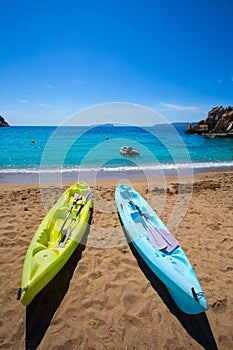 Ibiza cala Sant Vicent beach with Kayaks san Juan photo