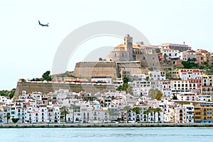Ibiza Eivissa town with blue Mediterranean sea photo