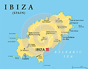 Ibiza, political map, part of the Balearic Islands, Spain photo
