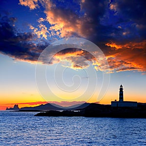 Ibiza island sunset Freus lighthouse and Es Vedra photo
