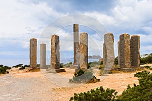 Ibiza landmark Time and Space equivalent to Stonehenge on a cloudy spring day