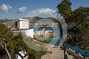 Ibiza old town and new town view