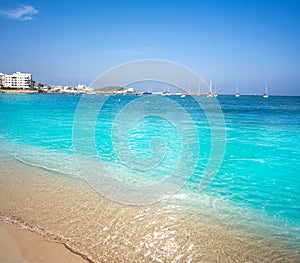 Ibiza Santa Eulalia town beach in Spain