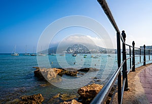 Ibiza Santa Eulalia town beach in Spain