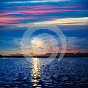 Ibiza ses Salines saltworks at sunset in Sant Josep photo