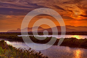 Ibiza ses Salines saltworks at sunset in Sant Josep photo