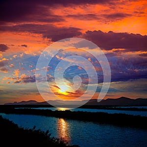 Ibiza ses Salines saltworks at sunset in Sant Josep photo