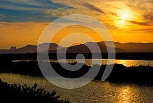 Ibiza ses Salines saltworks at sunset in Sant Josep photo