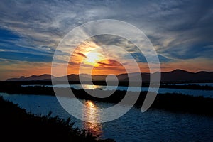 Ibiza ses Salines saltworks at sunset in Sant Josep photo