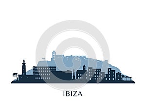 Ibiza skyline, monochrome silhouette.