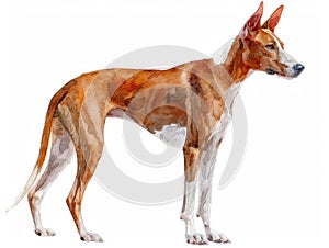 Ibizan Hound watercolor isolated on white background