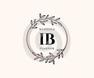 IBnitials letter Wedding monogram logos collection, hand drawn modern minimalistic and floral templates for Invitation cards, Save