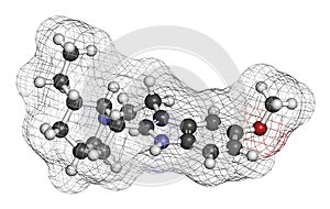 Ibogaine alkaloid molecule, found in Tabernanthe iboga. 3D rendering. Atoms are represented as spheres with conventional color photo