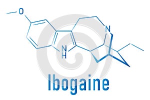 Ibogaine alkaloid molecule, found in Tabernanthe iboga. Skeletal formula.